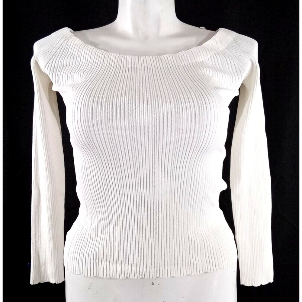 NWT Rag & Bone Top LARGE White Off Shoulder Ribbed Stretch Long Sl